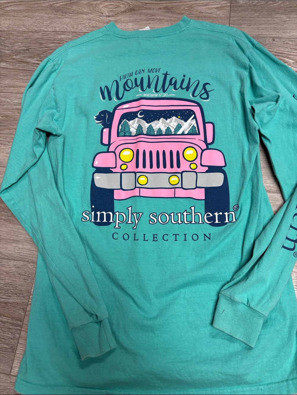 Simply Southern Teal Long-Sleeve Tee with Pink Jeep Graphic